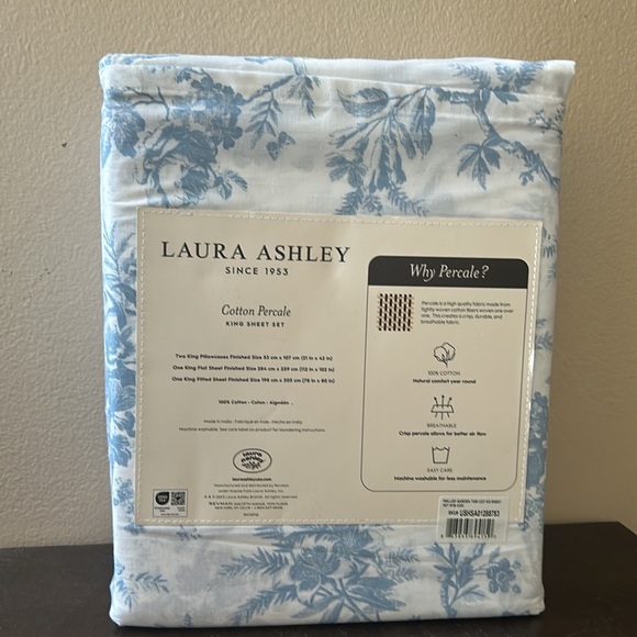 Laura Ashley King Sheet Set Cotton Percale New Floral Etoile - Picture 2 of 2